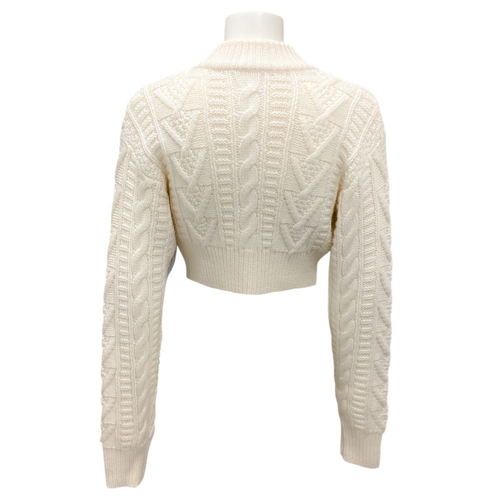 EMILIA WICKSTEAD IVORY CROPPED WOOL KNIT CARDIGAN SWEATER - Picture 3 of 5